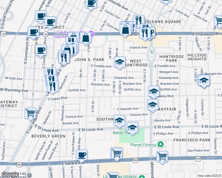 map of restaurants, bars, coffee shops, grocery stores, and more near in Las Vegas