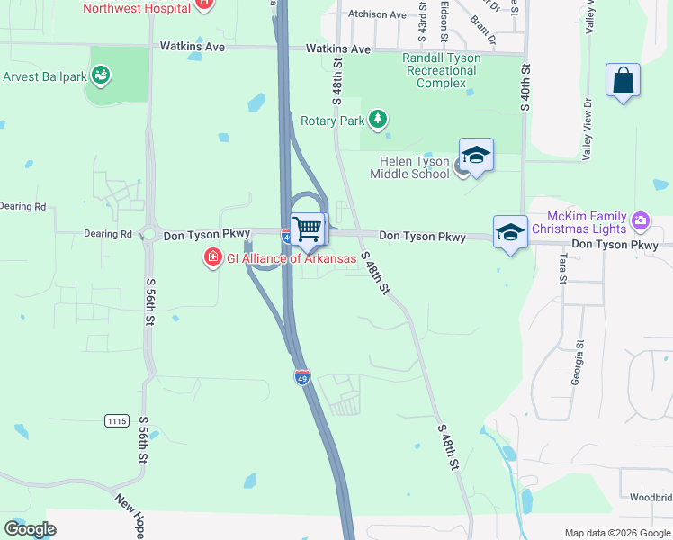 map of restaurants, bars, coffee shops, grocery stores, and more near Jennifer Terrace in Springdale