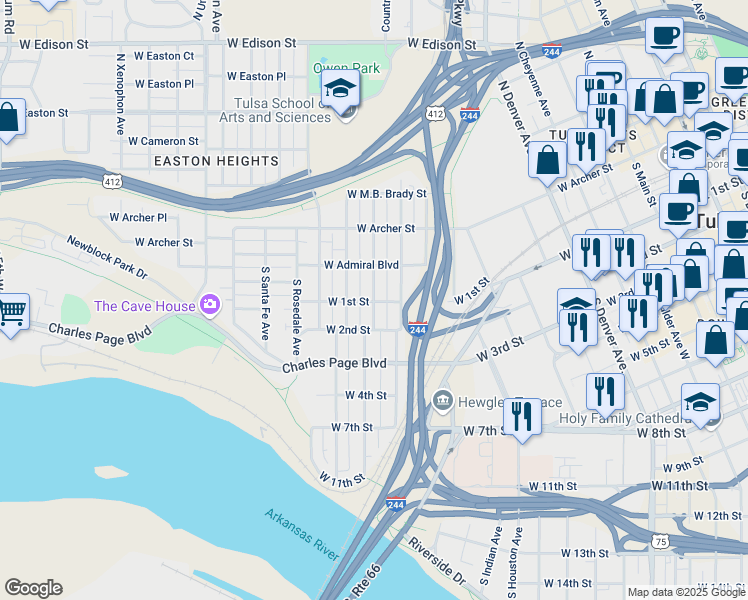 map of restaurants, bars, coffee shops, grocery stores, and more near 81 South Olympia Avenue in Tulsa