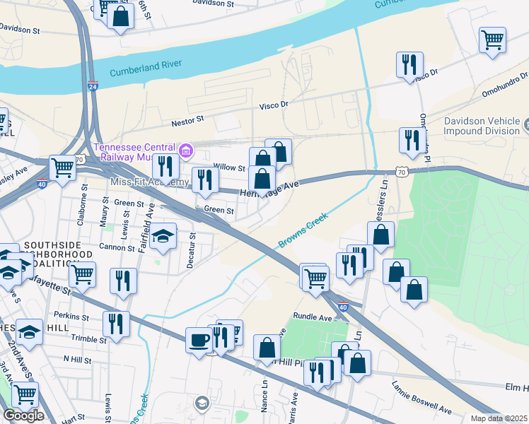 map of restaurants, bars, coffee shops, grocery stores, and more near 317 Hermitage Avenue in Nashville
