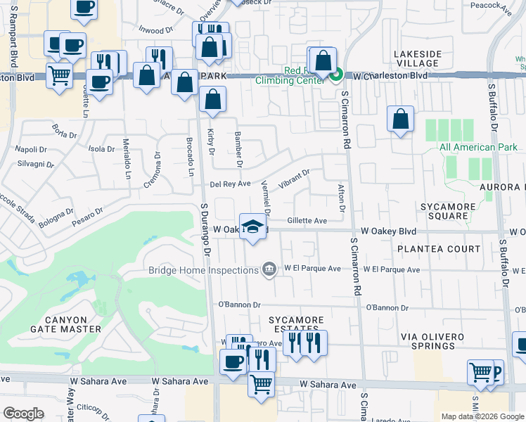 map of restaurants, bars, coffee shops, grocery stores, and more near 1608 Diamond Oak Court in Las Vegas