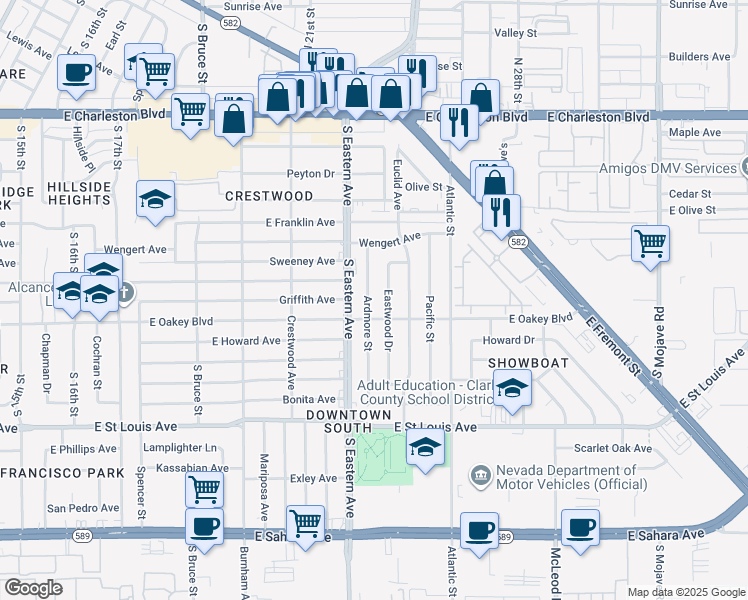 map of restaurants, bars, coffee shops, grocery stores, and more near 1509 Ardmore Street in Las Vegas