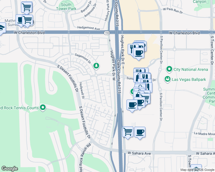 map of restaurants, bars, coffee shops, grocery stores, and more near 11212 Shasta Ridge Court in Las Vegas