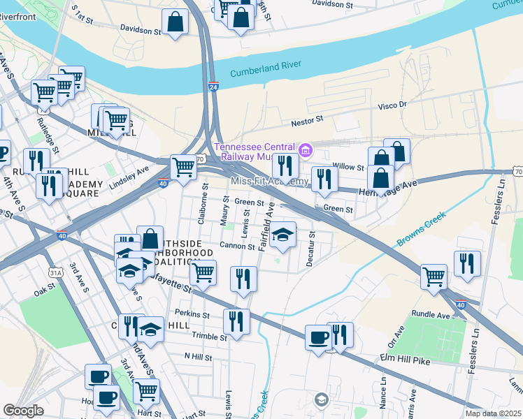 map of restaurants, bars, coffee shops, grocery stores, and more near 82 Green Street in Nashville