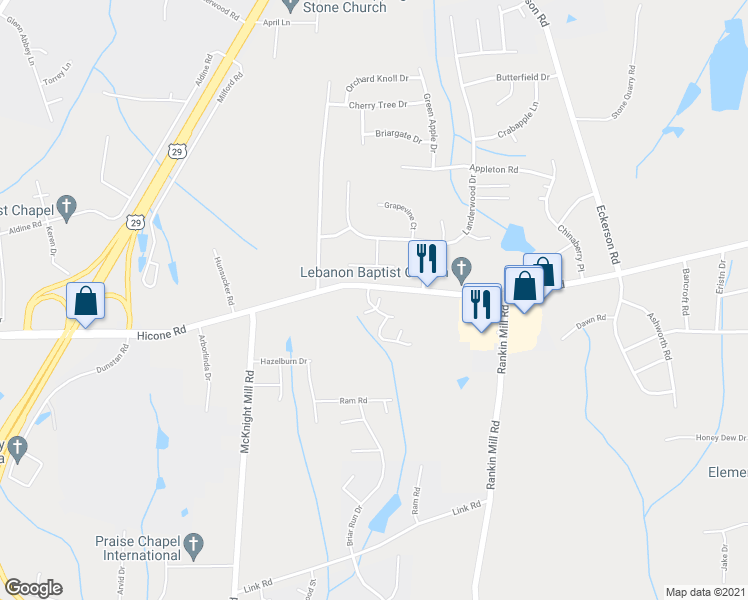 map of restaurants, bars, coffee shops, grocery stores, and more near 5392 Clarinda Drive in Greensboro
