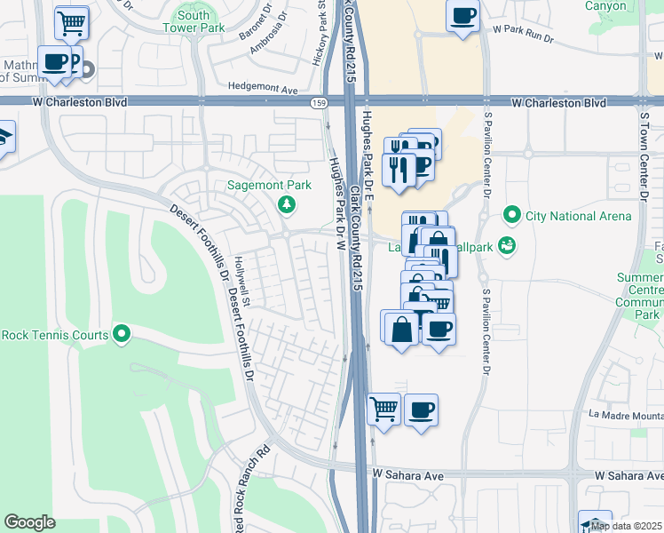 map of restaurants, bars, coffee shops, grocery stores, and more near 1860 Solvang Mill Drive in Las Vegas