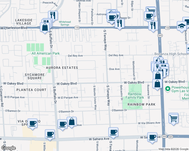 map of restaurants, bars, coffee shops, grocery stores, and more near 1604 Silver Oaks Street in Las Vegas