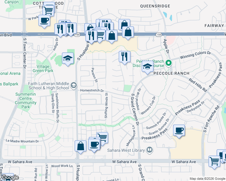 map of restaurants, bars, coffee shops, grocery stores, and more near 1608 Calle Monterey Court in Las Vegas