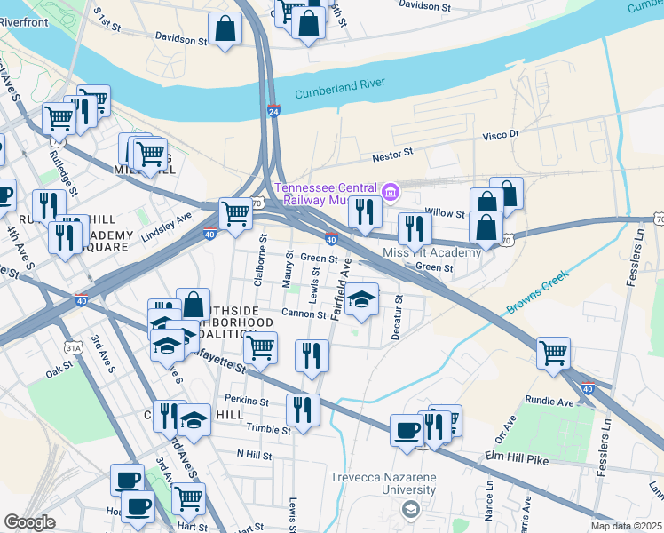 map of restaurants, bars, coffee shops, grocery stores, and more near 82 Green Street in Nashville