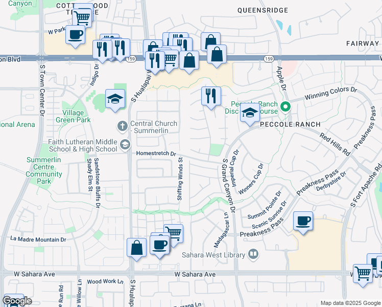 map of restaurants, bars, coffee shops, grocery stores, and more near 1608 Calle Monterey Court in Las Vegas