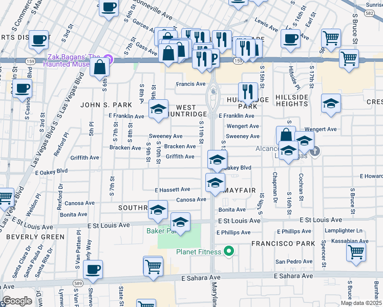 map of restaurants, bars, coffee shops, grocery stores, and more near 1061 Griffith Avenue in Las Vegas