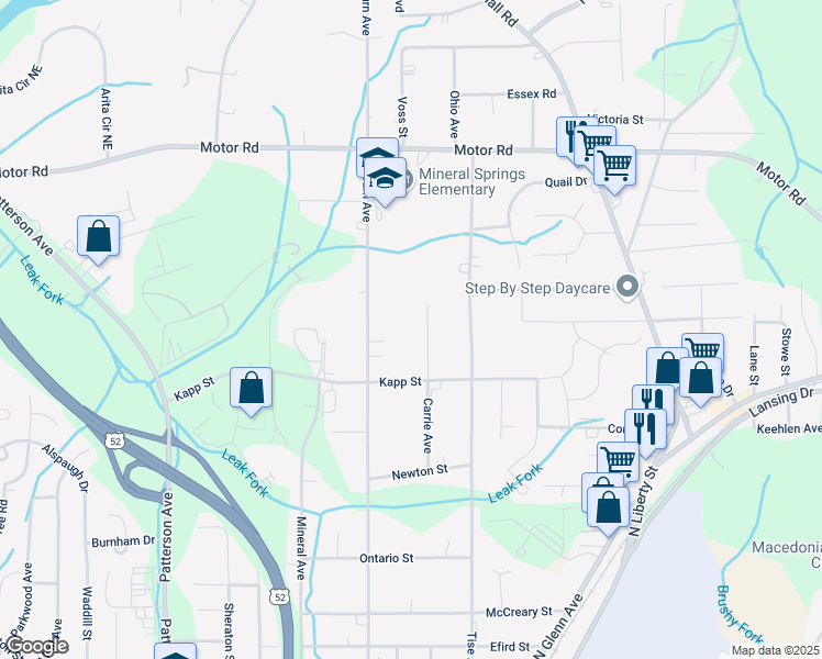 map of restaurants, bars, coffee shops, grocery stores, and more near 4460 Carrie Avenue in Winston-Salem