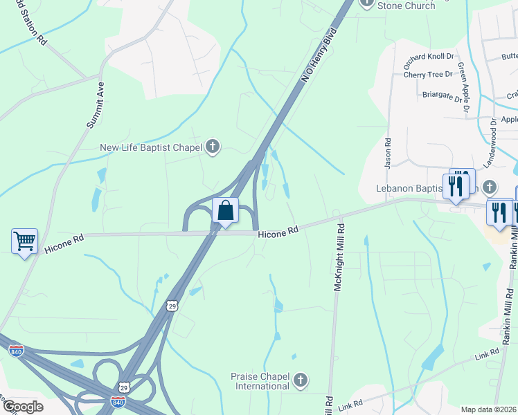 map of restaurants, bars, coffee shops, grocery stores, and more near 4309 Hicone Road in Greensboro