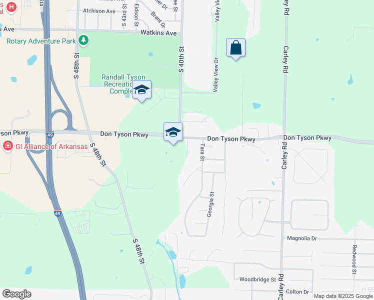 map of restaurants, bars, coffee shops, grocery stores, and more near 3682 Atlanta Place in Springdale