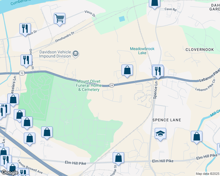map of restaurants, bars, coffee shops, grocery stores, and more near 1301 Lebanon Pike in Nashville
