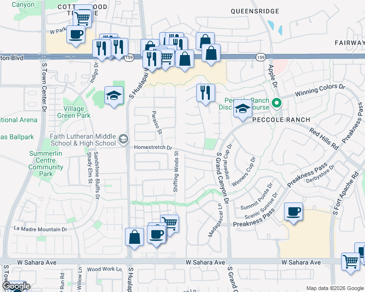 map of restaurants, bars, coffee shops, grocery stores, and more near 9769 Northern Dancer Drive in Las Vegas