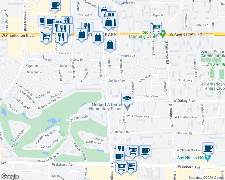 map of restaurants, bars, coffee shops, grocery stores, and more near 1616 Cordoba Canyon Street in Las Vegas