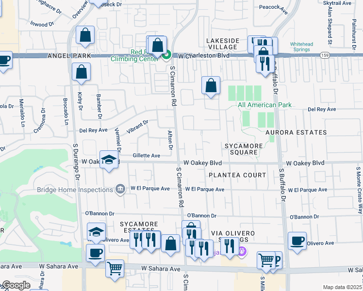 map of restaurants, bars, coffee shops, grocery stores, and more near 1621 Fairgate Court in Las Vegas