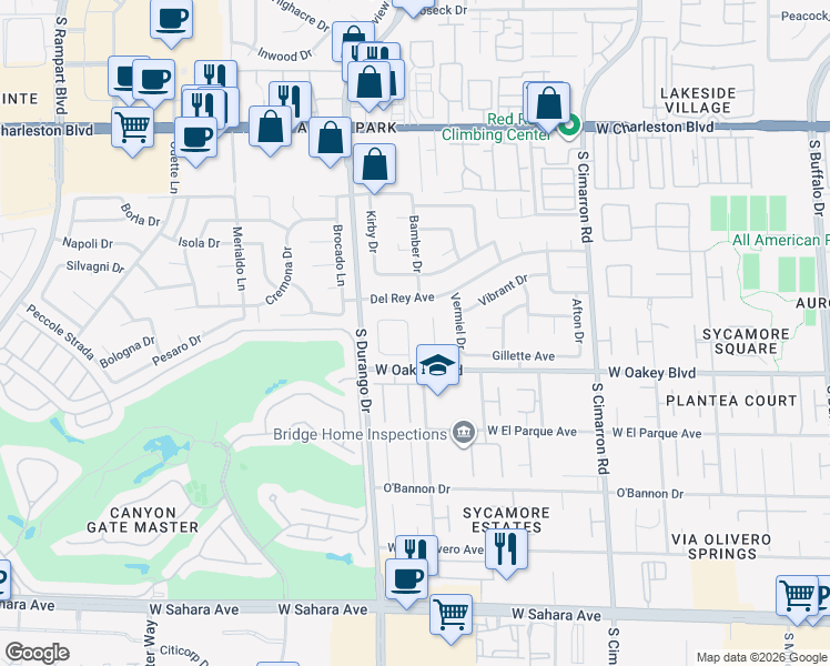 map of restaurants, bars, coffee shops, grocery stores, and more near 1612 Estrella Street in Las Vegas