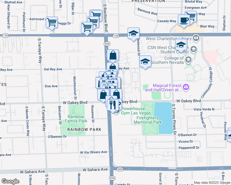 map of restaurants, bars, coffee shops, grocery stores, and more near 6811 San Ricardo in Las Vegas