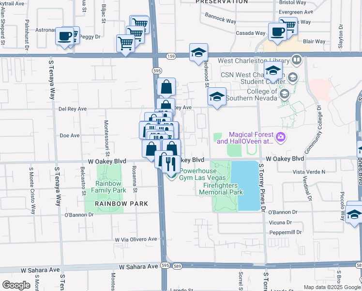 map of restaurants, bars, coffee shops, grocery stores, and more near 6811 San Ricardo in Las Vegas