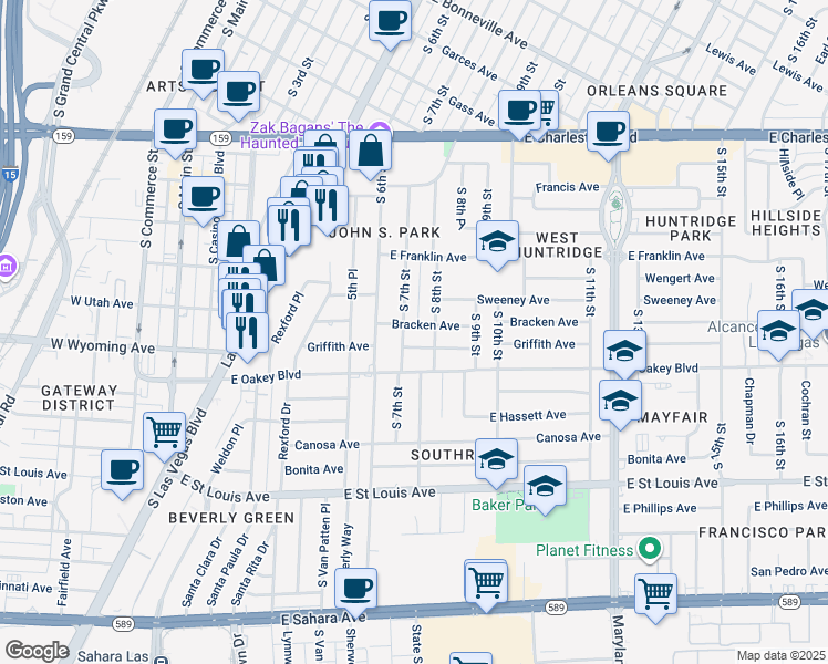 map of restaurants, bars, coffee shops, grocery stores, and more near 706 Bracken Avenue in Las Vegas