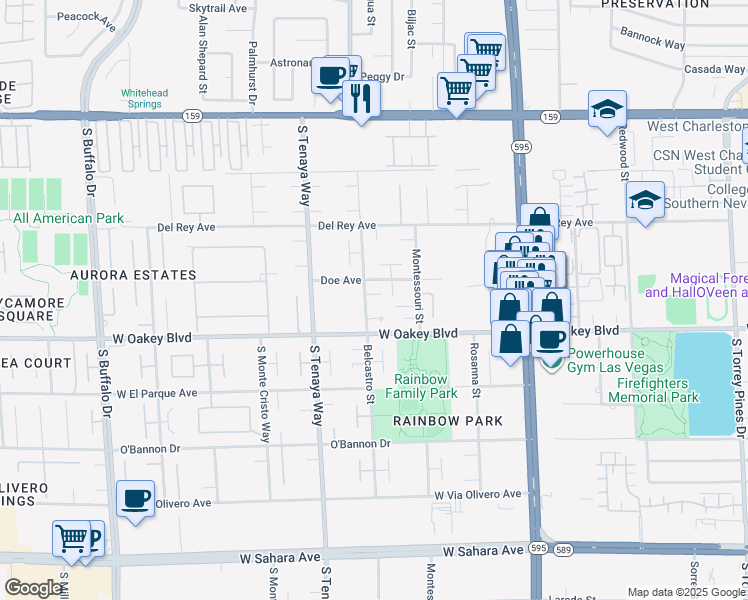 map of restaurants, bars, coffee shops, grocery stores, and more near 1630 Belcastro Street in Las Vegas