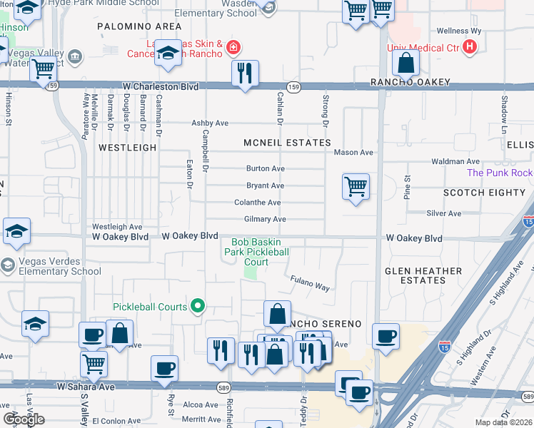 map of restaurants, bars, coffee shops, grocery stores, and more near in Las Vegas