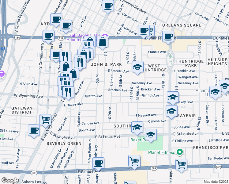 map of restaurants, bars, coffee shops, grocery stores, and more near 706 Bracken Avenue in Las Vegas