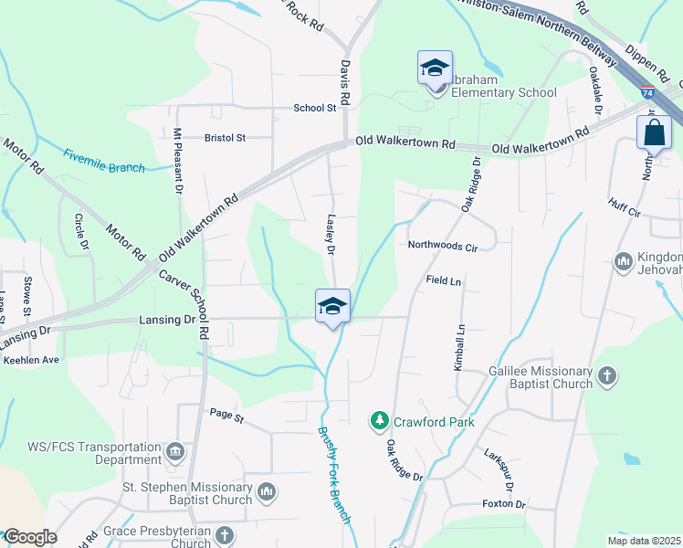 map of restaurants, bars, coffee shops, grocery stores, and more near 4521 Lasley Drive in Winston-Salem