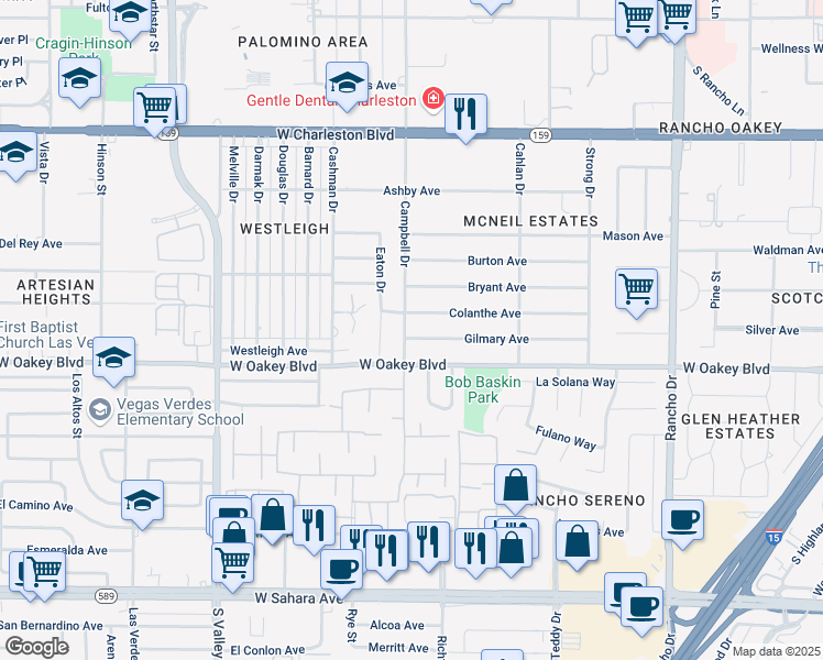 map of restaurants, bars, coffee shops, grocery stores, and more near 3101 Colanthe Avenue in Las Vegas