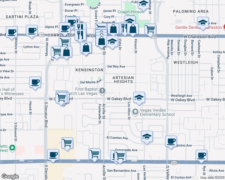 map of restaurants, bars, coffee shops, grocery stores, and more near 4210 Bossart Court in Las Vegas