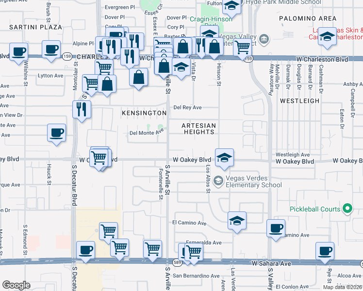 map of restaurants, bars, coffee shops, grocery stores, and more near 4210 Bossart Court in Las Vegas
