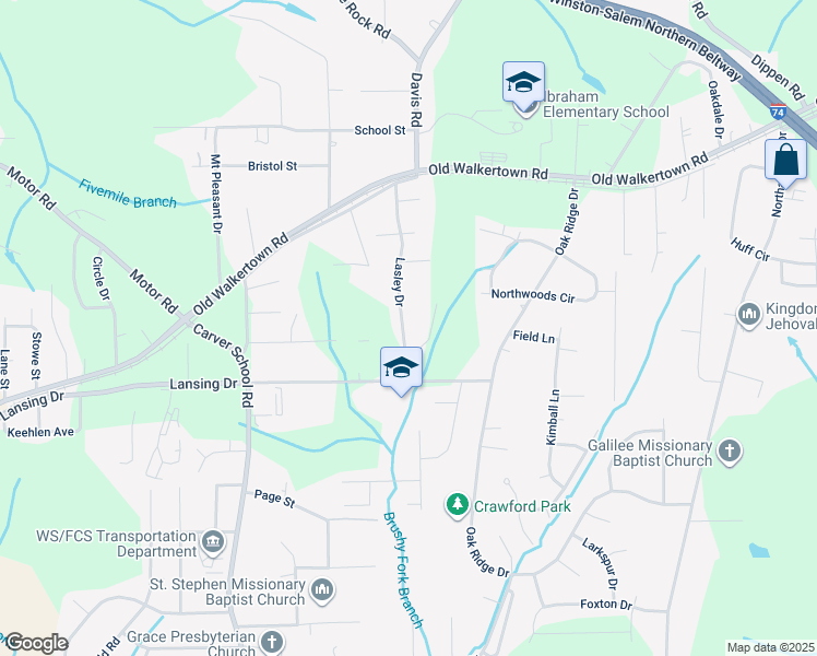 map of restaurants, bars, coffee shops, grocery stores, and more near 4521 Lasley Drive in Winston-Salem