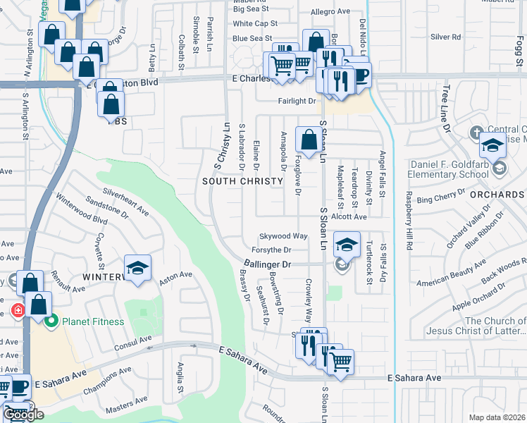 map of restaurants, bars, coffee shops, grocery stores, and more near 5634 Alcott Avenue in Las Vegas