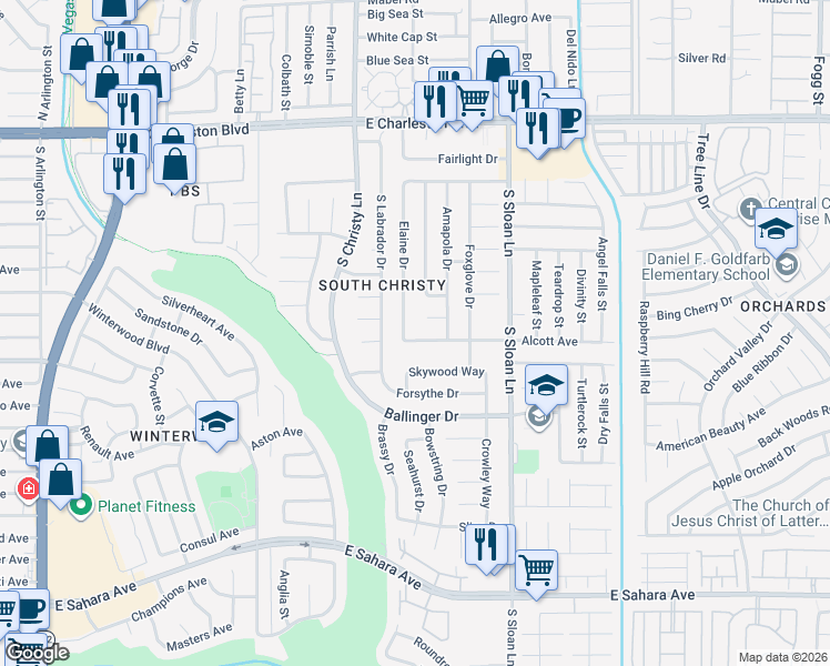 map of restaurants, bars, coffee shops, grocery stores, and more near 5634 Alcott Avenue in Las Vegas