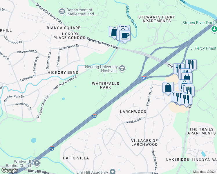 map of restaurants, bars, coffee shops, grocery stores, and more near 3305 Niagara Drive in Nashville