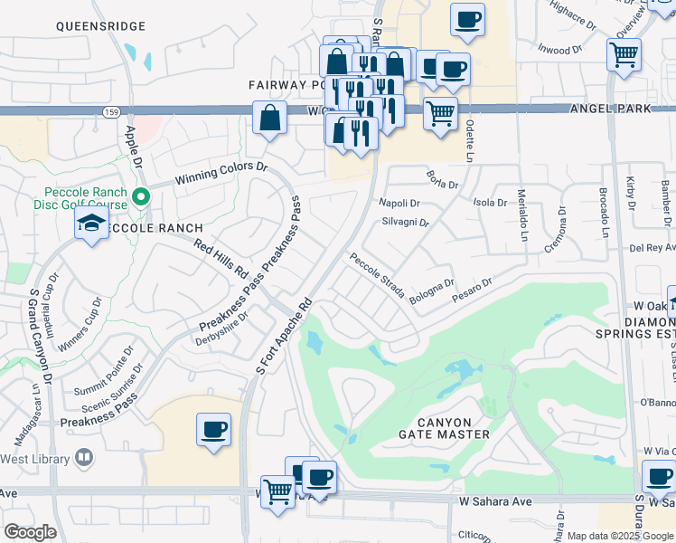 map of restaurants, bars, coffee shops, grocery stores, and more near 1609 Hidden Spring Drive in Las Vegas