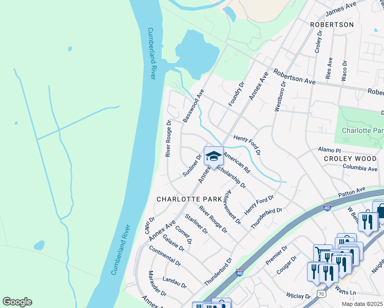map of restaurants, bars, coffee shops, grocery stores, and more near 603 Fordomatic Drive in Nashville