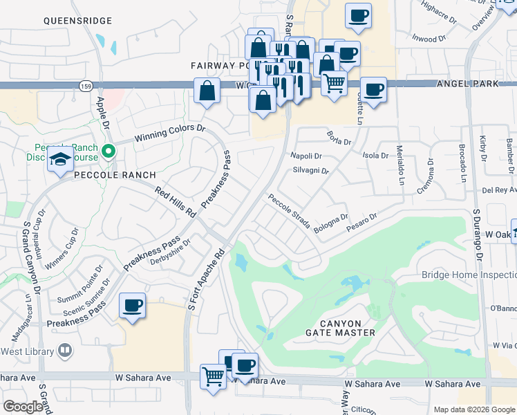 map of restaurants, bars, coffee shops, grocery stores, and more near 1609 Hidden Spring Drive in Las Vegas