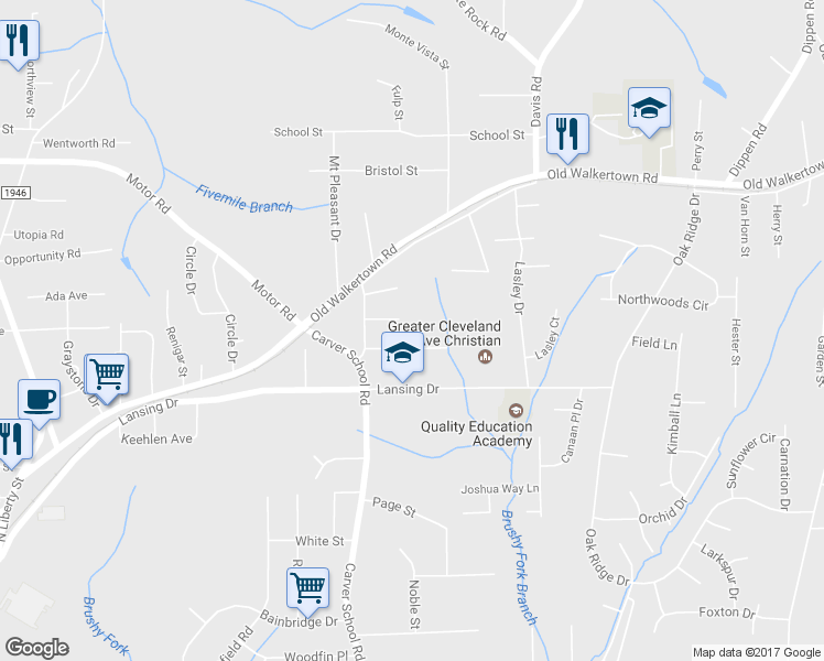 map of restaurants, bars, coffee shops, grocery stores, and more near 4509 Oak Haven Drive in Winston-Salem