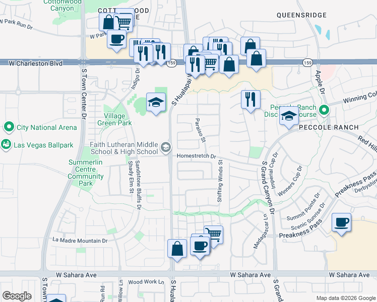 map of restaurants, bars, coffee shops, grocery stores, and more near 9937 La Paca Avenue in Las Vegas