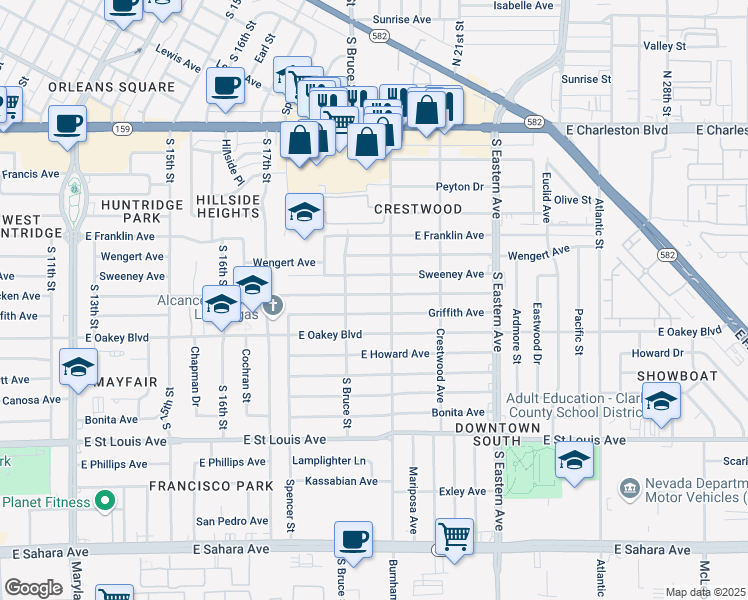map of restaurants, bars, coffee shops, grocery stores, and more near 1822 Bracken Avenue in Las Vegas