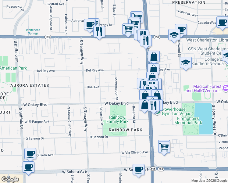 map of restaurants, bars, coffee shops, grocery stores, and more near 1622 Montessouri Street in Las Vegas