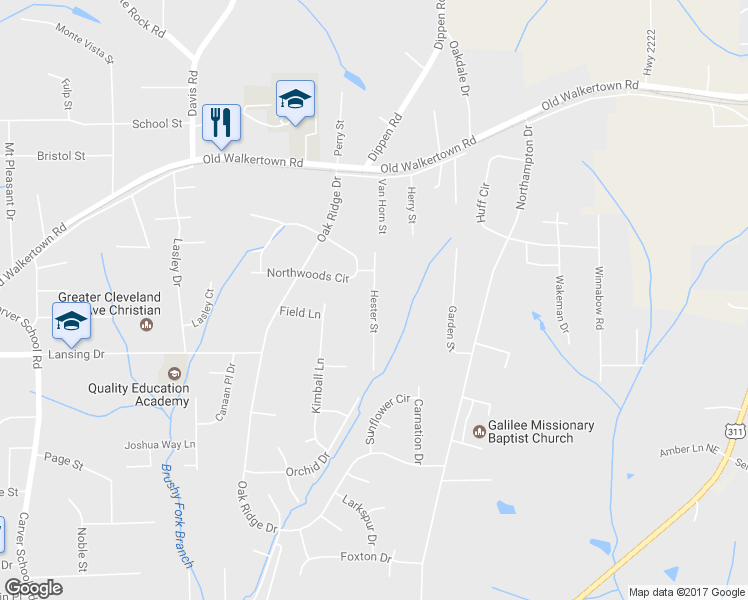 map of restaurants, bars, coffee shops, grocery stores, and more near Hester Street in Winston-Salem