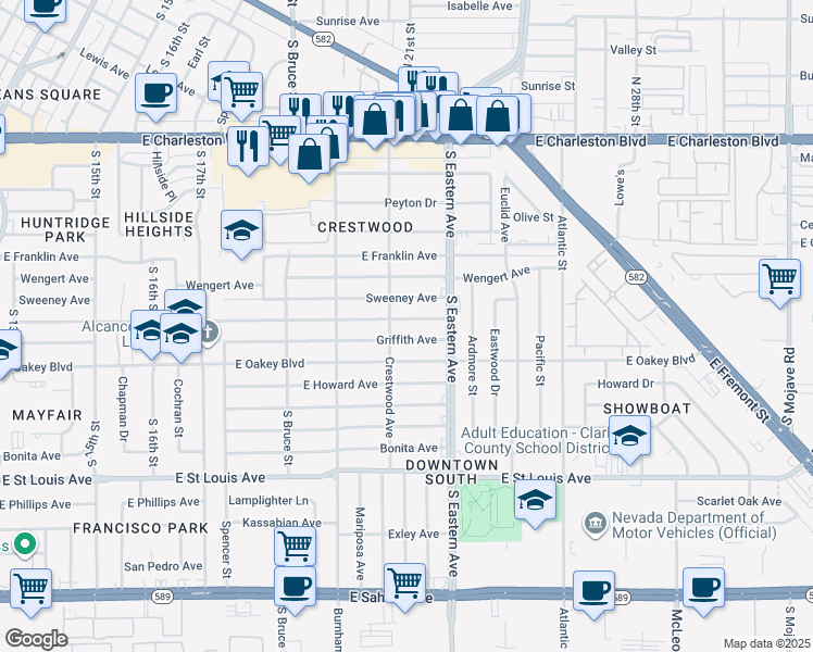 map of restaurants, bars, coffee shops, grocery stores, and more near 2008 Bracken Avenue in Las Vegas