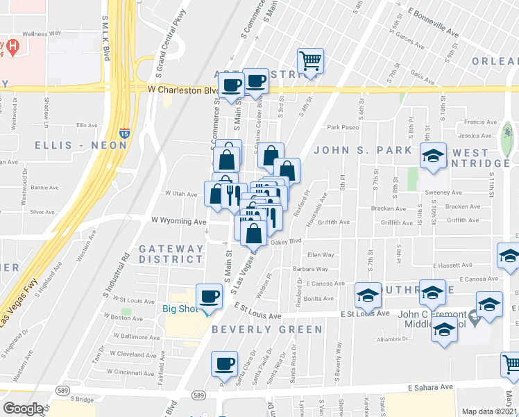 map of restaurants, bars, coffee shops, grocery stores, and more near 1508 South Las Vegas Boulevard in Las Vegas