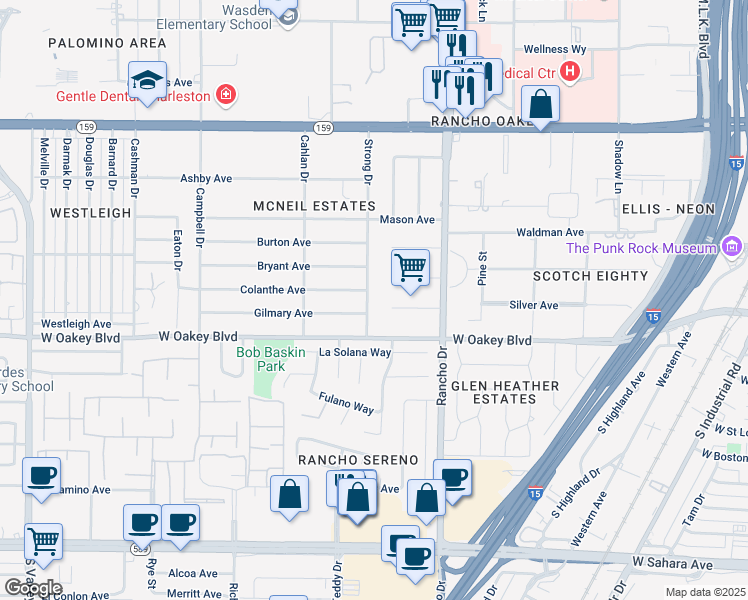 map of restaurants, bars, coffee shops, grocery stores, and more near 1503 Strong Drive in Las Vegas