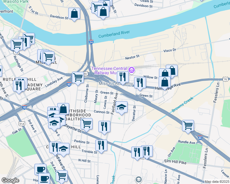 map of restaurants, bars, coffee shops, grocery stores, and more near 82 Green Street in Nashville