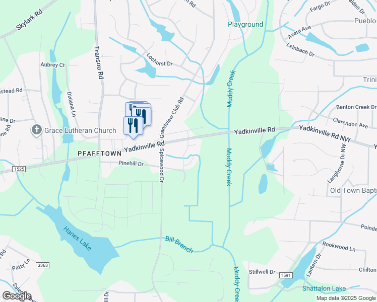 map of restaurants, bars, coffee shops, grocery stores, and more near 4475 Alexander Road in Winston-Salem